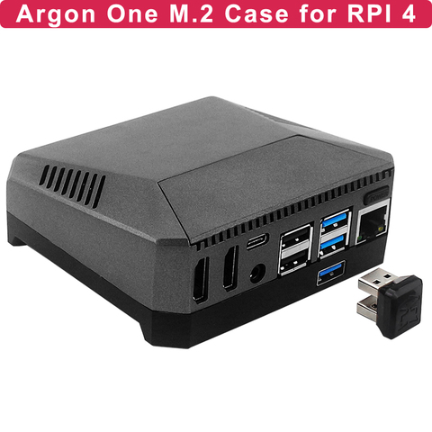 Funda de aluminio argón One M.2 para Raspberry Pi 4, modelo B M.2 SATA SSD a placa USB 3,0, refrigeración integrada, Concha en abanico para Raspberry Pi ► Foto 1/6