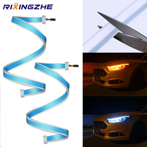 Estilo de coche drl COB LED lámpara Flexible DRL luz diurna coche lámpara de señal de giro drl cob impermeable 12 v 12 v ► Foto 1/6