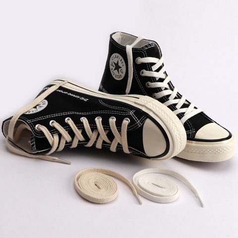 Cordones de zapatos planos clásicos para zapatillas de tela, cordón para lonas, deportivas, calzado de deporte, hombre y mujer, color blanco, negro, 1 par ► Foto 1/6