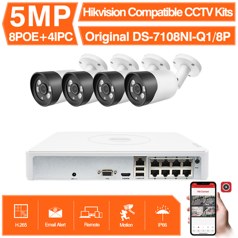 Hikvision-juegos compatibles con cámara IP POE de 5MP, colourvu & Hikvision 8CH NVR POE/8P, sistema de seguridad CCTV, bricolaje, 4 Uds. ► Foto 1/6