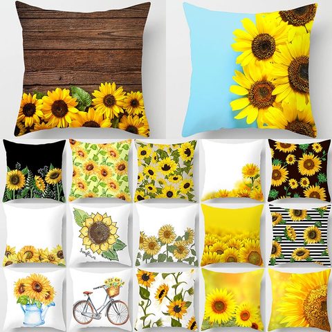 Funda de cojín de hojas de girasol de poliéster, suave funda de almohada decorativa para el hogar, sofá, silla, fundas de almohada, 40903 ► Foto 1/6