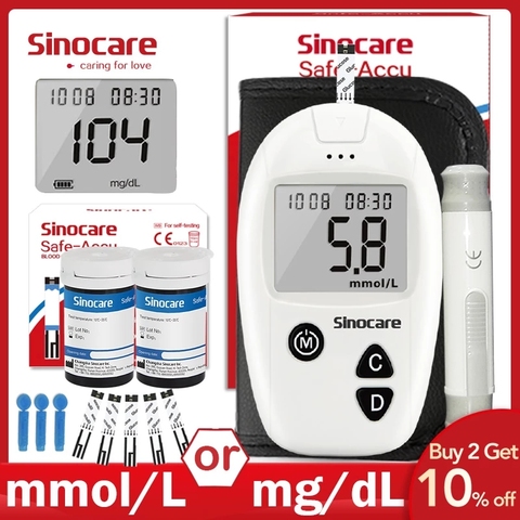 Glucometro Sinocare Safe-Accu medidor de glucosa, diabetes metro con 50/100 tiras glucosa y lancetas, glucometro medidor de glucosa en sangre, dispositivo médico para diabéticos, medidor glucosa con certificado CE0123 ► Foto 1/6