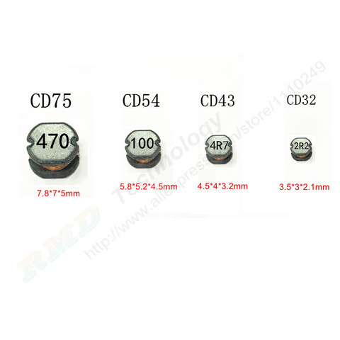 50 unids/lote SMD inductancia de potencia SMD CD32 CD43 CD54 CD75 10uH 22uH 33uH 47uH 100uH 470uH 100, 220, 330, 470, 101, 471 5mm5 2x4,5mm ► Foto 1/4