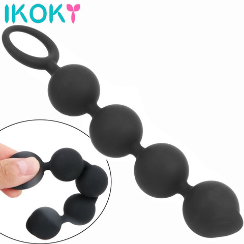 IKOKY-Cuentas anales con anillo de tracción para hombres y mujeres, Juguetes sexuales eróticos de silicona para punto G, tapón Anal, masaje de próstata, 4 bolas ► Foto 1/6