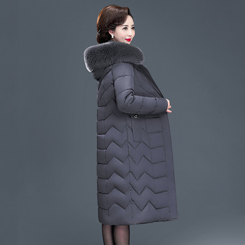 X-long-abrigos ajustados para mujer, chaqueta lisa de invierno con capucha y Cuello de piel, Parkas acolchadas de algodón grueso de talla grande ► Foto 1/6