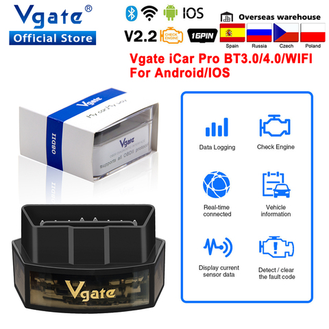 Vgate-herramienta automática de diagnóstico de coche, accesorio iCar Pro OBD2 elm 327 Bluetooth 4,0, escáner obd 2 wifi ELM327 V2.2 para IOS/Android ODB2 ► Foto 1/6