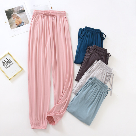 Pantalones de estilo japonés para mujer, ropa de primavera y verano, holgada, talla grande, color sólido, pantalones de casa ► Foto 1/6