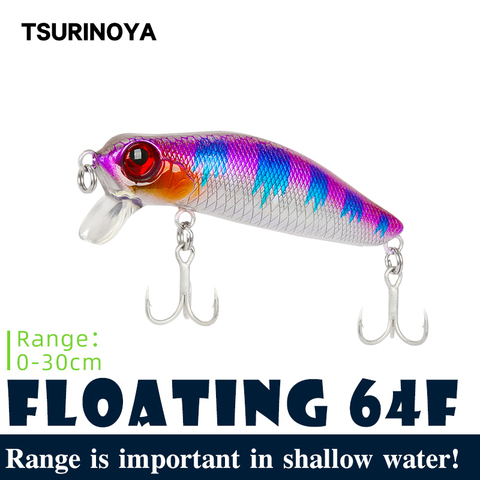 TSURINOYA señuelo de Pesca flotante Minnow DW71 64F 64mm 6g lubina 0-30cm superficial rango de cigüeñal de sistema de peso ► Foto 1/6