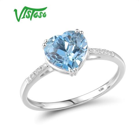 VISTOSO-Anillo de oro blanco 585 con diamante brillante para mujer, sortija, oro de 14 quilates, 14K, topacio azul celeste, estilo clásico, fino, nítido, aniversario ► Foto 1/6