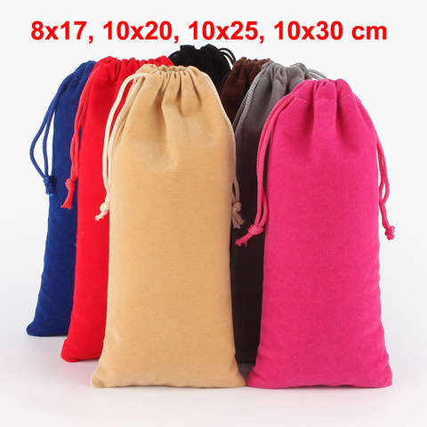 10 unids/lote 8x17 10x20 10x25 10x30 cm multicolores rectángulo de terciopelo con cordón bolsa de bolsas de embalaje de regalo puede personalizar Logo ► Foto 1/6