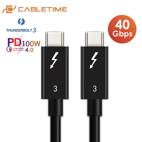 CABLETIME USB-C Cable Thunderbolt 3 certificado tipo C a USB-C de Cable supercarga 40Gbps 100W para portátil Matebook aire Pro C274 ► Foto 1/6