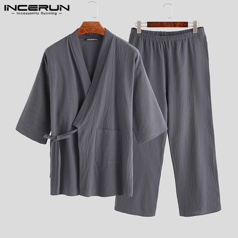 Japonés Kimono para hombre conjuntos de pijamas de Bata para hombre vestido 2 unids/set Albornoz ropa suelta para hombre de algodón cómodo pijamas conjuntos 2022 5XL ► Foto 1/6