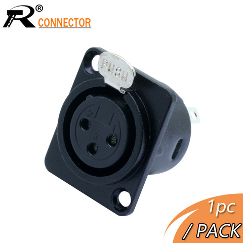 R conector 1pc de alta calidad conector XLR negro plateado 3pin jack hembra XLR conector de montura de panel de jack de audio altavoz macho ► Foto 1/6