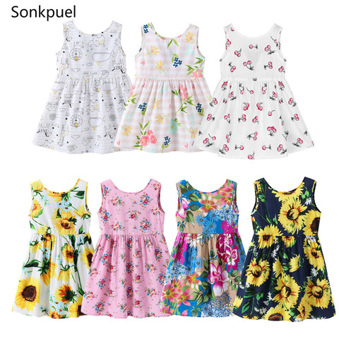 Vestidos estampados de flores sin mangas para bebés de 1 a 7 años, ropa de verano para niños, vestido de princesa, vestido de concurso de baile para niños, atuendo ► Foto 1/6