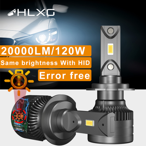 HLXG h4 led Canbus 20000LM 120W luces led H8 H9 H11 H7 LED HB3 9005 9006 HB4 Bombillas de faros LED automóviles luz del coche Auto lámpara ► Foto 1/6