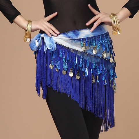 Oriental monedas cinturón de mujeres trajes de danza del vientre accesorios de borla de lentejuelas Hip bufanda danza del vientre, cinturón a la cadera pañuelo de danza del vientre ► Foto 1/6