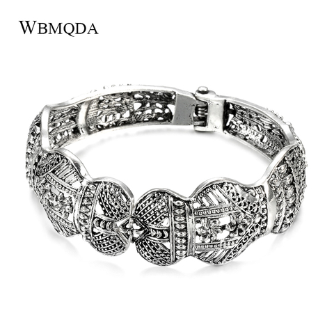 Wbmqda-pulsera plateada tibetana Bohemia para mujer, joyería Vintage de estilo étnico con patrón tallado, pulsera grande, regalo de fiesta, joyería de boda ► Foto 1/6