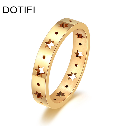 DOTIFI para mujer anillo pentagrama hueco Acero inoxidable oro y plata joyería de moda regalo E119 ► Foto 1/6