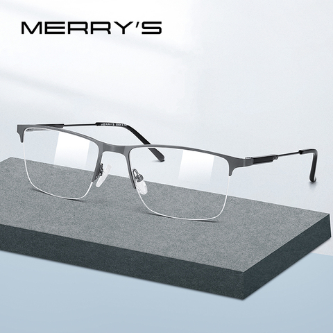 MERRYS-gafas ópticas de diseño para hombre, anteojos Montura de gafas de aleación de titanio de medio marco óptico para miopía con prescripción S2176 ► Foto 1/6