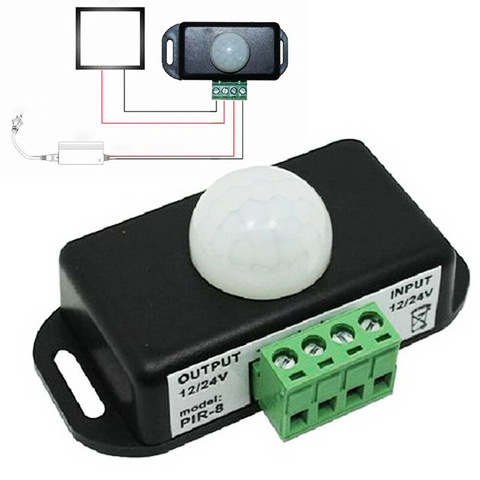 Interruptor de Sensor de movimiento PIR, Detector infrarrojo IR, módulo de interruptor de luz para tira de luz LED, CC de 12V, 24V, 8A ► Foto 1/6