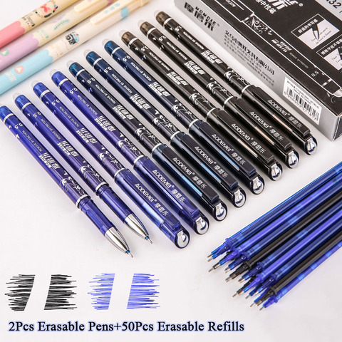 Conjunto de bolígrafos de Gel borrables con tinta azul, negro y rojo, 0,5mm, regalos para niñas, escuela, oficina, suministros de papelería, 2 + 50 unidades ► Foto 1/6