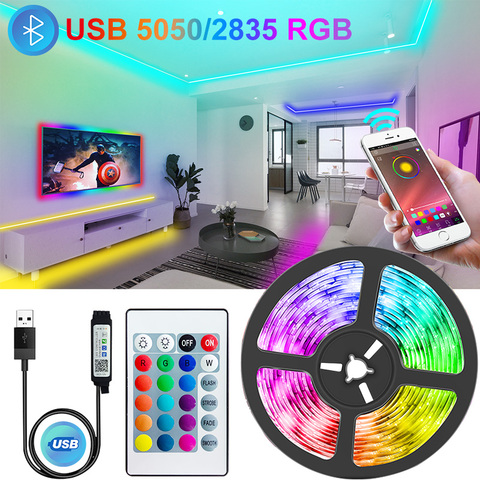 Bluetooth USB tiras de Led luces RGB 5050/2835 iluminación Led luz de la lámpara de la aplicación de teléfono de Control para TV de fondo Festival Fiesta dormitorio ► Foto 1/6