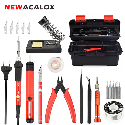 NEWACALOX-Kit de soldador eléctrico de temperatura ajustable, 110V/220V 60W, Soldadura SMD conjunto de herramientas de reparación, herramienta de reparación de soldadura ► Foto 1/6