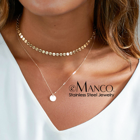 EManco 2 uds capas collar de las mujeres no oscuro COLLAR COLGANTE Real 316L collar de acero inoxidable para las mujeres collares de la joyería ► Foto 1/4