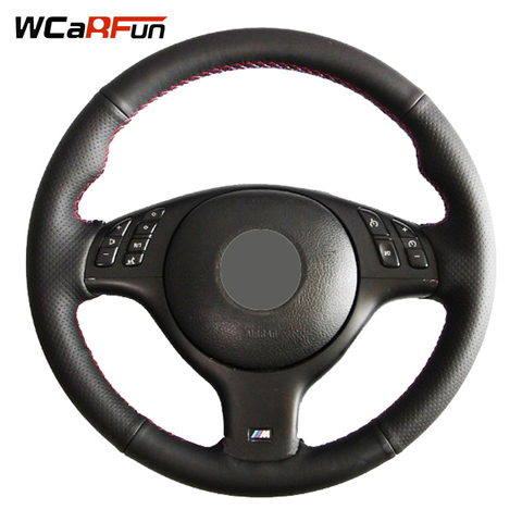 WCaRFun cosida a mano negro Artificial cubierta del volante del cuero del coche para BMW E46 M3 E39 330i 540i 525i 530i 330Ci 2001-2003 ► Foto 1/6