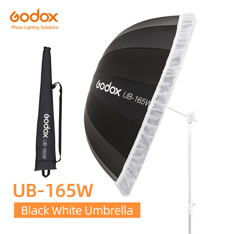 Godox UB-165W-paraguas parabólico reflectante para estudio, paraguas de luz de 65in, 165cm, negro, blanco, con cubierta difusora de color negro y plateado ► Foto 1/6