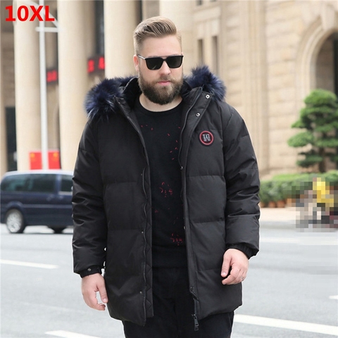 Los hombres de invierno de piel grande Cuello Blanco chaqueta de plumón de pato para 160kg Chaqueta larga sección de talla grande 10XL 9XL 8XL 6XL 7XL 5XL ► Foto 1/6