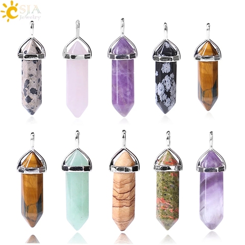 CSJA-colgante en forma de bala de piedra Natural para hombre y mujer, cristal púrpura Real, gemas de Chakra, colgantes de cuarzo, regalo de joyería de verano E001 ► Foto 1/6