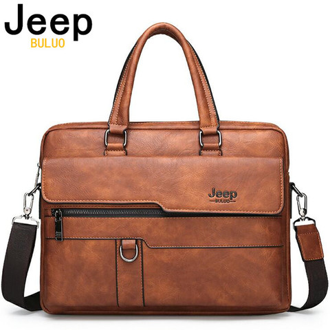 Maletín de negocios para hombre de la marca JEEP BULUO, bolso de cuero partido, bolsos de oficina para hombre de alta calidad para ordenador portátil de 14 pulgadas, archivo causal macho ► Foto 1/6