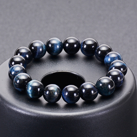 Pulsera de cuentas de Ojos de tigre azul real para hombre, brazalete de piedras naturales, joyería hecha a mano, 6mm, 8mm, 10mm, 12mm ► Foto 1/6