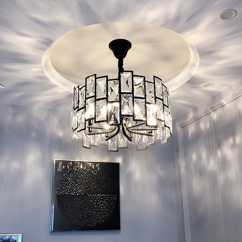 Candelabro de cristal moderno para sala de estar, lámpara colgante LED redonda de diseño artístico para dormitorio, comedor en el pasillo, color negro ► Foto 1/6