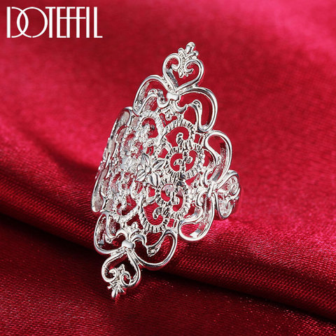 DOTEFFIL-Anillo de Plata de Ley 925 con patrón de plata para mujer, sortija hueca, boda, compromiso, fiesta, regalo ► Foto 1/6