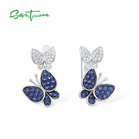 SANTUZZA-pendientes de mariposa plateados para mujer, de circonia cúbica azul y blanca, pendientes de plata de ley 925 pura, joyería ► Foto 1/6