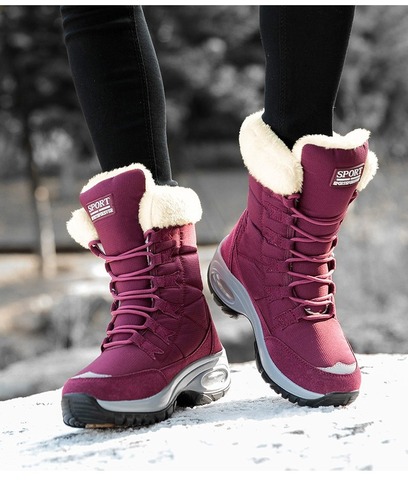 Nuevas botas de invierno para mujer, botas de nieve para mantenerse caliente a media pantorrilla de alta calidad, botas cómodas con cordones para mujer ► Foto 1/6