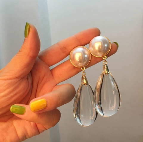 Pendientes de perlas colgantes gota de agua grande para mujer ► Foto 1/6