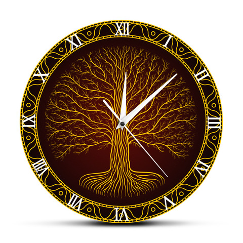 Reloj de pared nórdico con estampado de árbol de la vida, amuleto místico Vikingo, Arte Decoración de la pared, reloj mural silencioso ► Foto 1/6