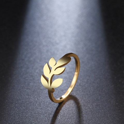 DOTIFI para mujer anillo nuevo diseño creativo Simple hoja Acero inoxidable oro y plata joyería personalizada E133 ► Foto 1/6