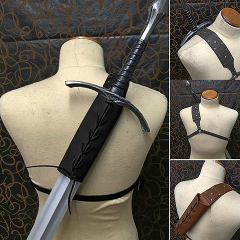 Funda de hombro para Sword Medieval para hombres adultos, soporte de rana, Larp disfraz de guerrero, funda de correa de cuero con hebilla ► Foto 1/6