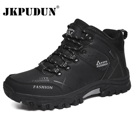 Botas de cuero de invierno para hombre, zapatos casuales, para trabajo al aire libre, impermeables, Botas de senderismo para hombre, zapatillas de deporte, botas de nieve militares cálidas ► Foto 1/6