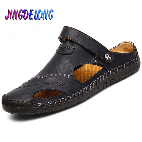 Sandalias clásicas de piel auténtica para hombre, zapatillas romanas transpirables para la playa, suaves, para verano, gran oferta ► Foto 1/6