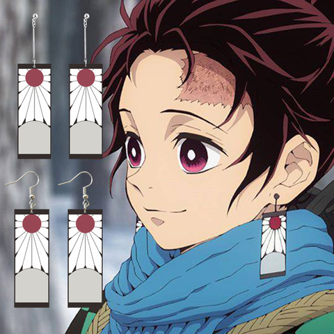 El Anime japonés demonio asesino venta al por mayor de Cosplay Prop Kimetsu No Yaiba Tanjirou Kamado 1 par de pendientes Cosplay Accesorios ► Foto 1/6