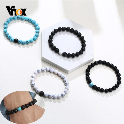 Vnox-Pulseras de cadena con cuentas de 8 mm para hombre y mujer, brazalete con abalorios de 8mm, para cumpleaños especial, regalo de Amistad BFF, joyería elástica Unisex ► Foto 1/6