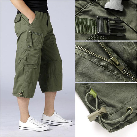 Pantalones cortos de algodón informales para hombre, petos largos con múltiples bolsillos, Capri militar, pantalones cortos tácticos de verano ► Foto 1/6