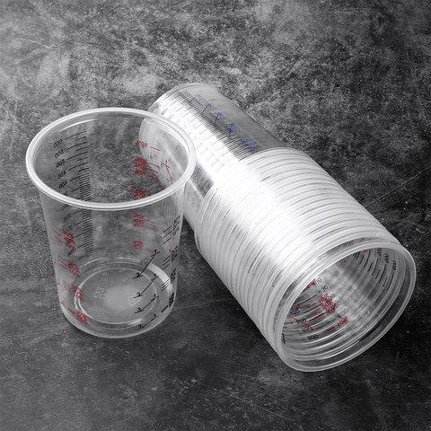 Taza mezcladora de pintura desechable, vaso 20 piezas plástico transparente de 600ML con medidas para manchas de resina epoxi para tazas de medición de pintura artística ► Foto 1/6