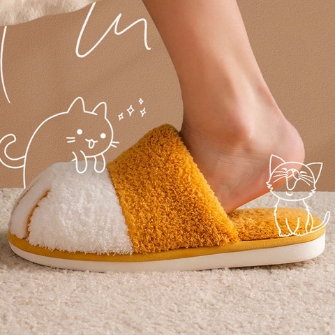 Deslizadores de piel cálidos para casa de invierno para mujer, Linda Pata de Gato, zapatos de felpa cálidos para dormitorio, zapatillas de interior antideslizantes, pantuflas peludas ► Foto 1/6