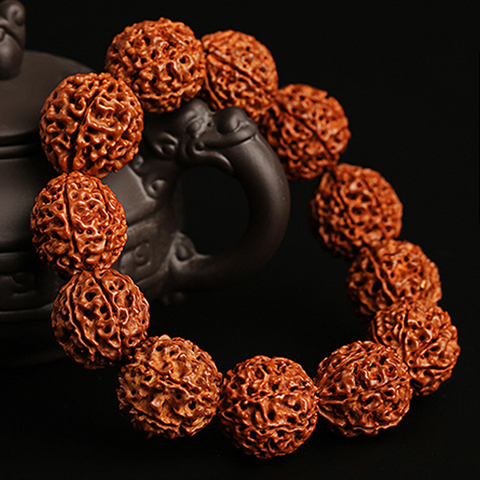 Pulseras Vintage hechas a mano de Rudraksha para hombres y mujeres, pulseras de cuentas de Rudraksha natural, meditación religiosa de Buda, joyería de budismo ► Foto 1/6